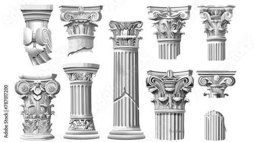 Realistic ancient greek rome column capitals set. vector