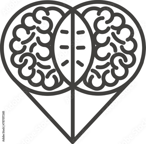 Heart and Brain concept, conflict between emotions and rational thinking, teamwork and balance between soul and intelligence. Vector logo or icon design.