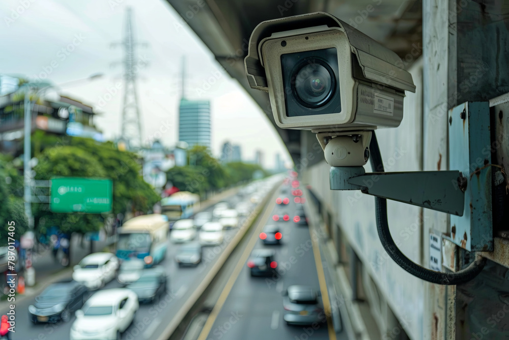 CCTV cameras on the overpass for recording on the road for safety and traffic violations
CCTV cameras on the overpass for recording on the road for safety and traffic violations