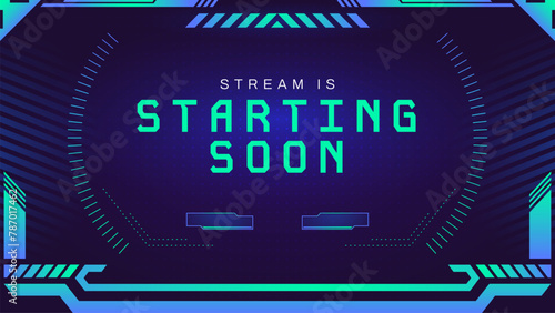 Starting stream screen ui. Game live streaming banner template, modern web page with online status. Vector gaming interface illustration. Neon interface for video game broadcasting