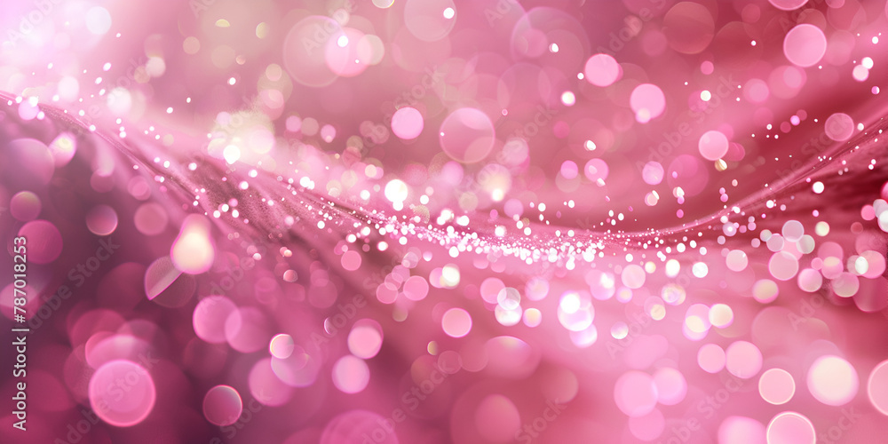 A close up of a pink flower with water drops purple and white glitter abstract bokeh background Christmas.