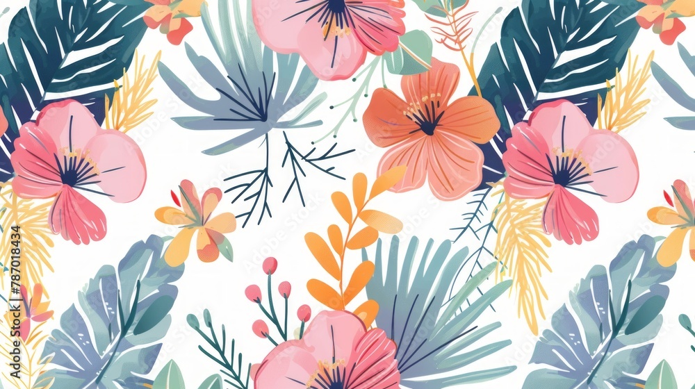 boho flowers and foliage colorful pattern spring summer element on white background boho flowers and foliage colorful pattern spring summer element on white background