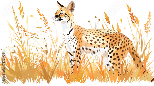 Graceful serval hunting in its natural African photo