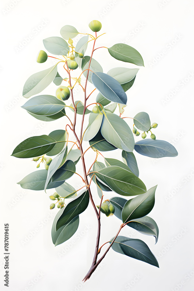 Fototapeta Pencil Drawing of a eucalyptus branch isolated on white background
