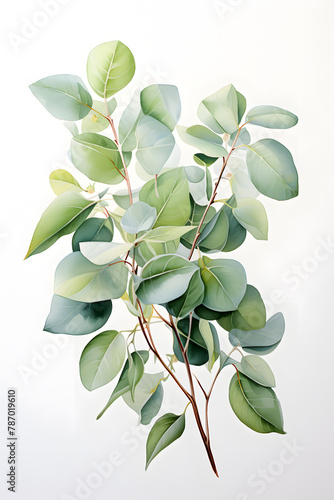 Pencil Drawing of a eucalyptus branch isolated on white background