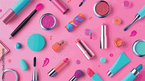 Set of colorful cosmetic isolated on a pink background