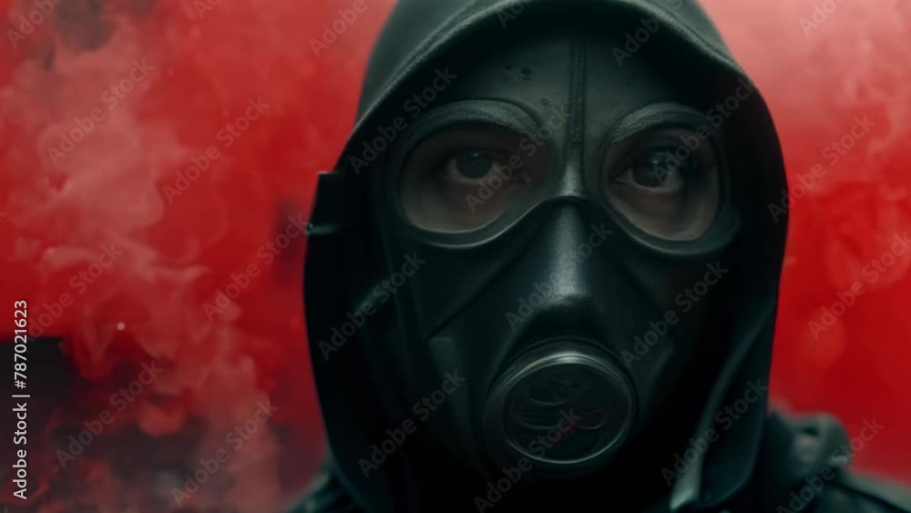 Survivor in Gas Mask Against Red Haze. Concept Colorful Portraits, Post-apocalyptic Themes, Gas Mask Photography, Edgy Photo Concepts Survivor in Gas Mask Against Red Haze. Concept Colorful Portraits, Post-apocalyptic Themes, Gas Mask Photography, Edgy Photo Concepts