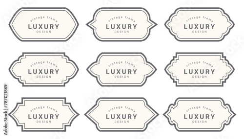luxury flat vintage old classic arabic islamic banner text box title frame border labels set 
