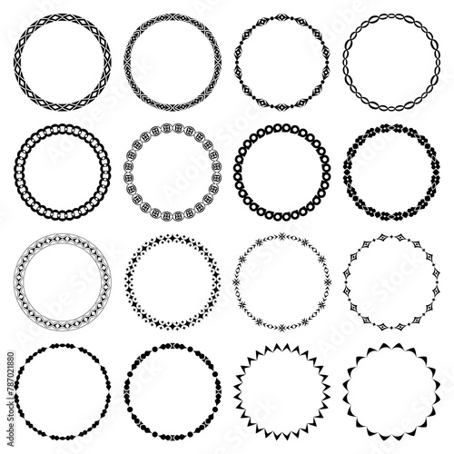 Vector collection of round narrow and thin black frames