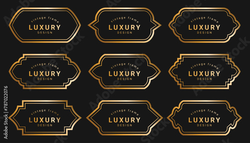 luxury golden vintage old classic arabic islamic banner text box title frame border labels set 
 photo