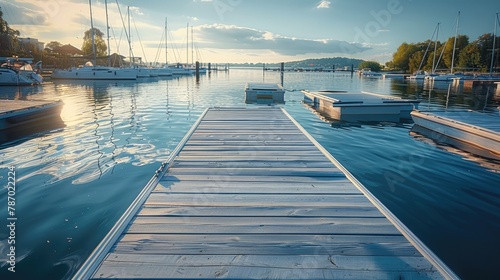 Modern pontoon floating dock in a small marina. Generative AI. photo