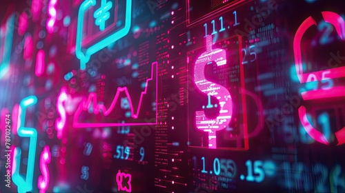 Glowing symbols and icons representing different sectors of the financial industry