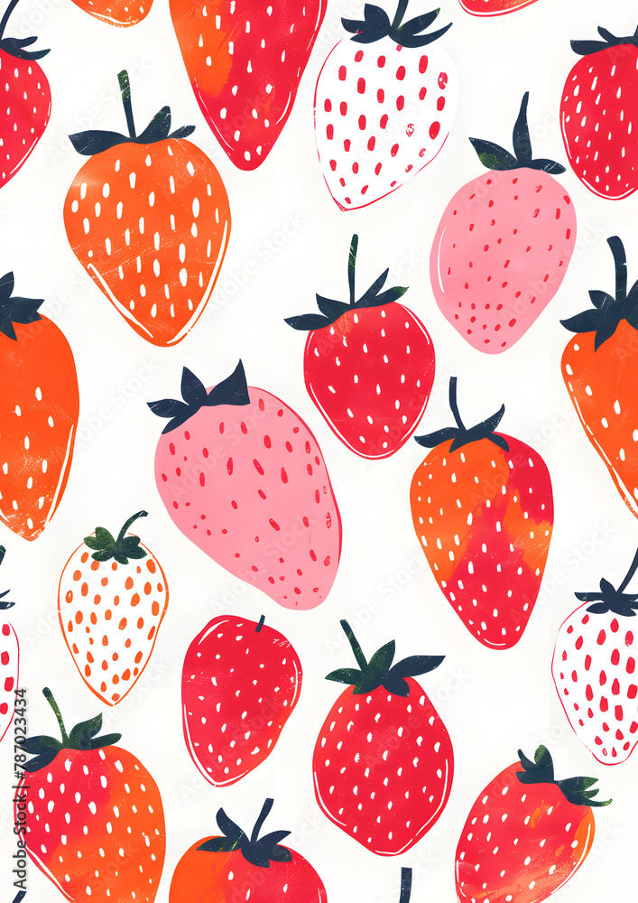 Seamless hand drawn pattern with cute strawberries Seamless hand drawn pattern with cute strawberries