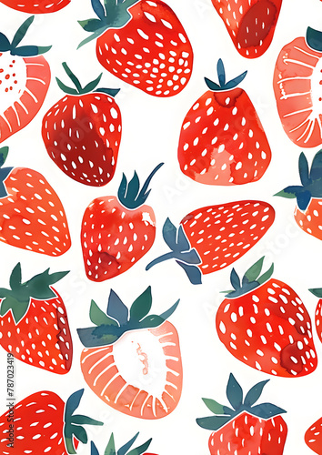 Seamless hand drawn pattern with cute strawberries