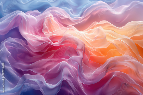  Beautiful abstract background with colorful waves of flowing fabric. Created with Ai