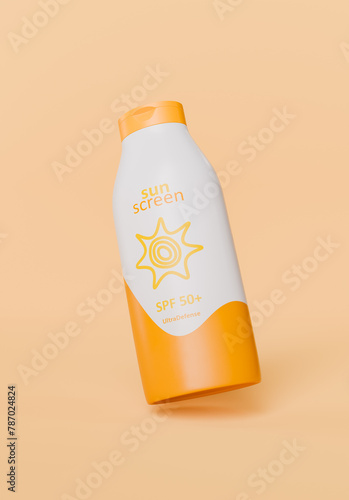 Sunscreen Bottle with SPF 50 Protection on Soft Peach Background