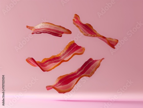 Pattern of Sliced Bacon on a Pastel Pink Background for Culinary Concepts photo