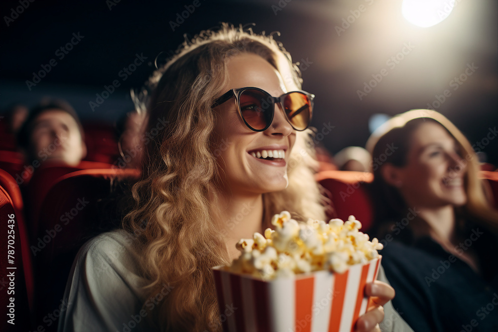 Image of cheerful young person watching 3d movie created generative AI technology Image of cheerful young person watching 3d movie created generative AI technology