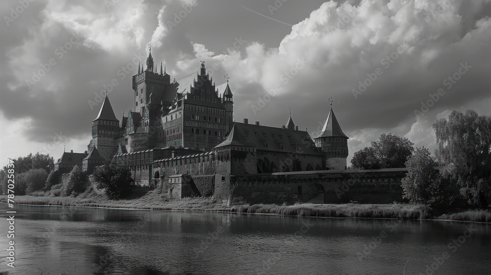 The Castle of the Teutonic Order in Malbork by the Nogat river. Poland