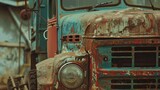 Old truck in the scrapyard. Selective focus.