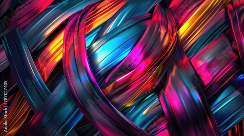 Multicolored Glowing Striped Weave Pattern in Abstract Background photo