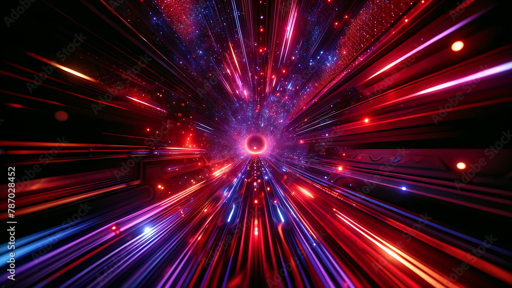 Hyperspace Speed, Warp Speed, Burst Motion in red and purple neon glow colors, Laser Light Background Hyperspace Speed, Warp Speed, Burst Motion in red and purple neon glow colors, Laser Light Background