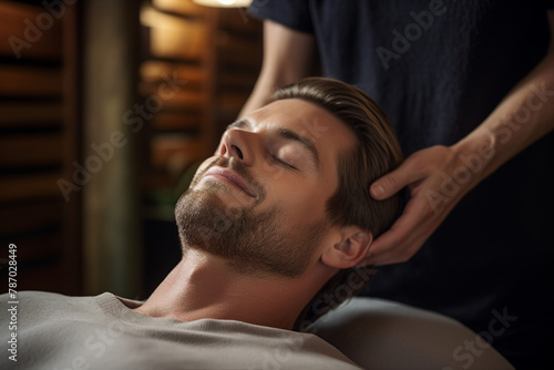 Luxury spa salon resort person have beauty relaxing procedure, Generative AI illustration picture