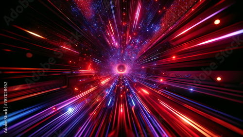 Hyperspace Speed, Warp Speed, Burst Motion in red and purple neon glow colors, Laser Light Background