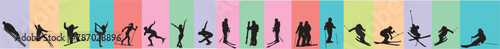 snow ski silhouette set