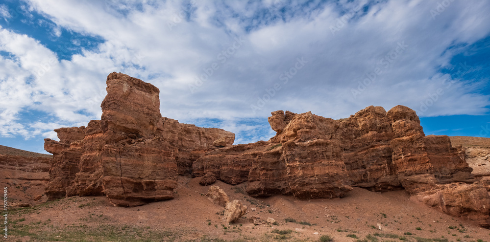 Rock Formation Charyn Canyon National Park South East Kazakhstan, Central Asia Travel Mountain Landscape. Rock Formation Charyn Canyon National Park South East Kazakhstan, Central Asia Travel Mountain Landscape.