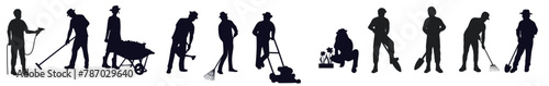 yard workers silhouette set