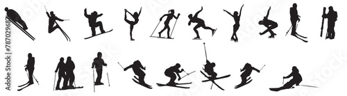snow ski silhouette set isolated in white