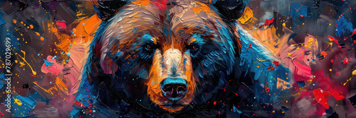 Dynamic and bold abstract bear painting with an emphasis on contrast colors and impactful strokes conveying emotion
