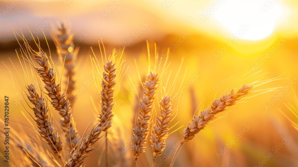 Harvest time ambiance with sunset in a wheat field, great for seasonal farming or countryside tranquility. Harvest time ambiance with sunset in a wheat field, great for seasonal farming or countryside tranquility.