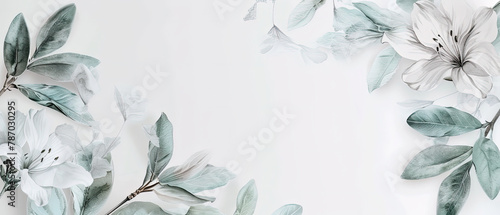 a white flower with green leaves on a white background