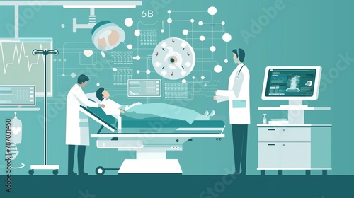 Medical concept illustration of doctor surgeon nurse and patient surgery in the operating room performing an operation in a hospital. Generative AI