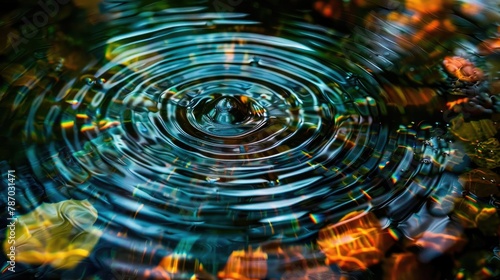 Circular Ripples on Water Surface with Droplet Impact in Blue Tone
