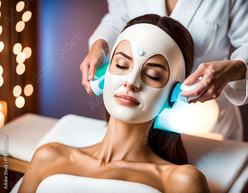Spa, sauna e bellezza: Maschera di trattamento viso in centro benessere photo