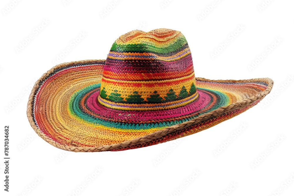 A traditional colorful mexican sombrero hat isolated on a white background