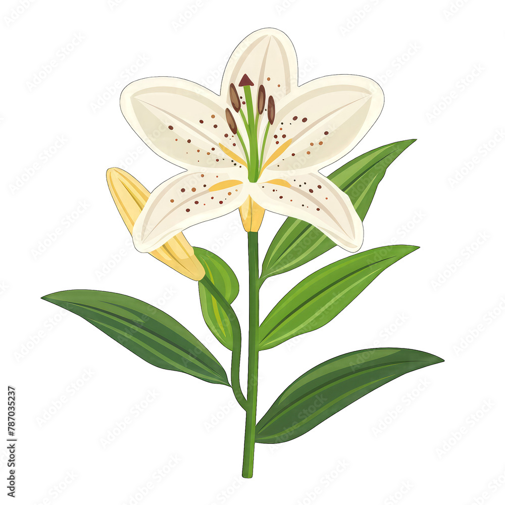 Naklejka premium Minimalistic Lily Illustration with Flat Design on White Background - Cute and Simple Vector Art for Various Creative Projects