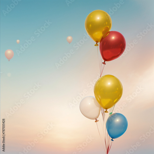 festive sky background with colorful balloons with copy space