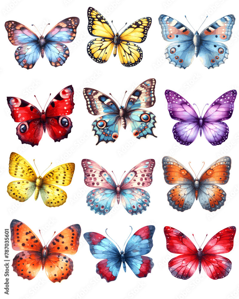 Set of realistic colorful butterflies isolated 
on white background. Editable Vector Illustration