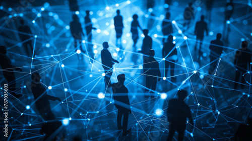 Networking, connection and digital with line or grid for demographic and internet. Icon, online and people with futuristic technology, big data and information with global community for interaction