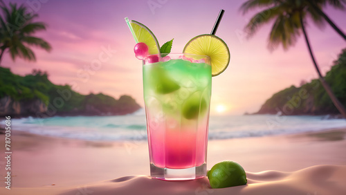 glowing lime green and pink cocktail drink
