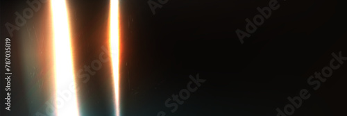 Old film with light flash effect on black background. Vector realistic illustration of retro flare photo with scratched dirty surface, sunlight refraction through vintage camera lens, grunge backdrop