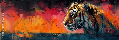 A majestic tiger set against a vividly painted abstract background, capturing the essence of wild beauty