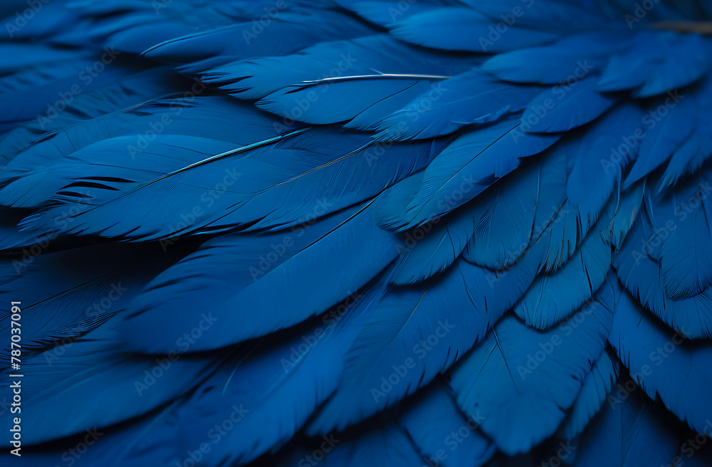 Fototapeta premium Blue macaw bird feathers, detailed, background for design, wallpaper