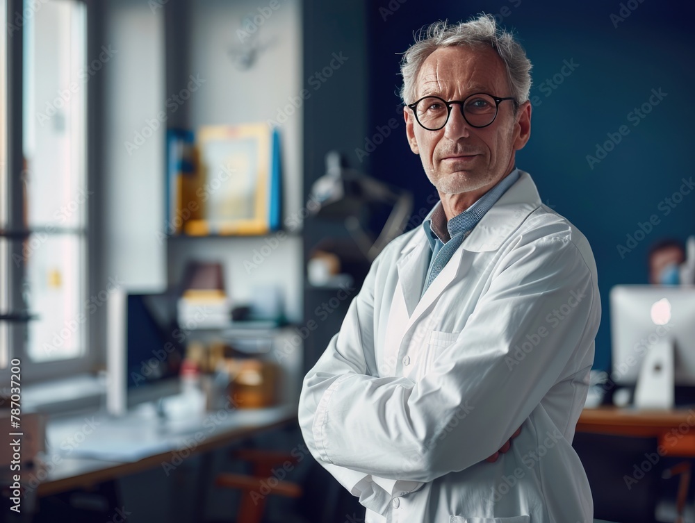 Portrait of confident mature doctor standing in server room Portrait of confident mature doctor standing in server room