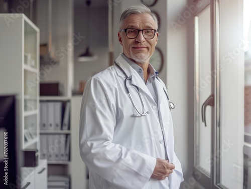Portrait of confident mature doctor standing in server room