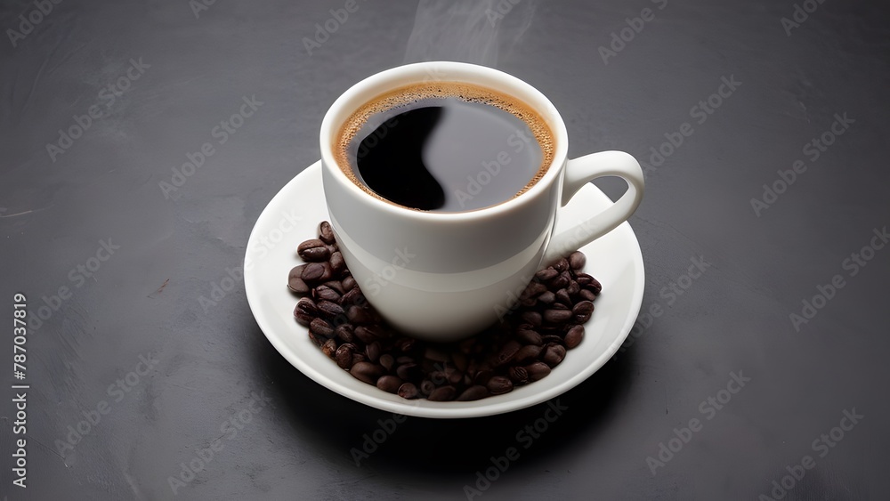 A hot beverage served in a cup over black backdrop A hot beverage served in a cup over black backdrop